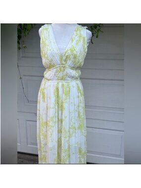 Women All Saints Avery Marama Maxi Dress Citrus Yellow Green Toile Pattern 8NWT
